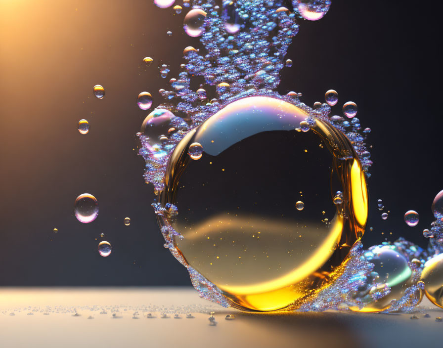 Clear Bubble with Water Droplets and Background Gradient