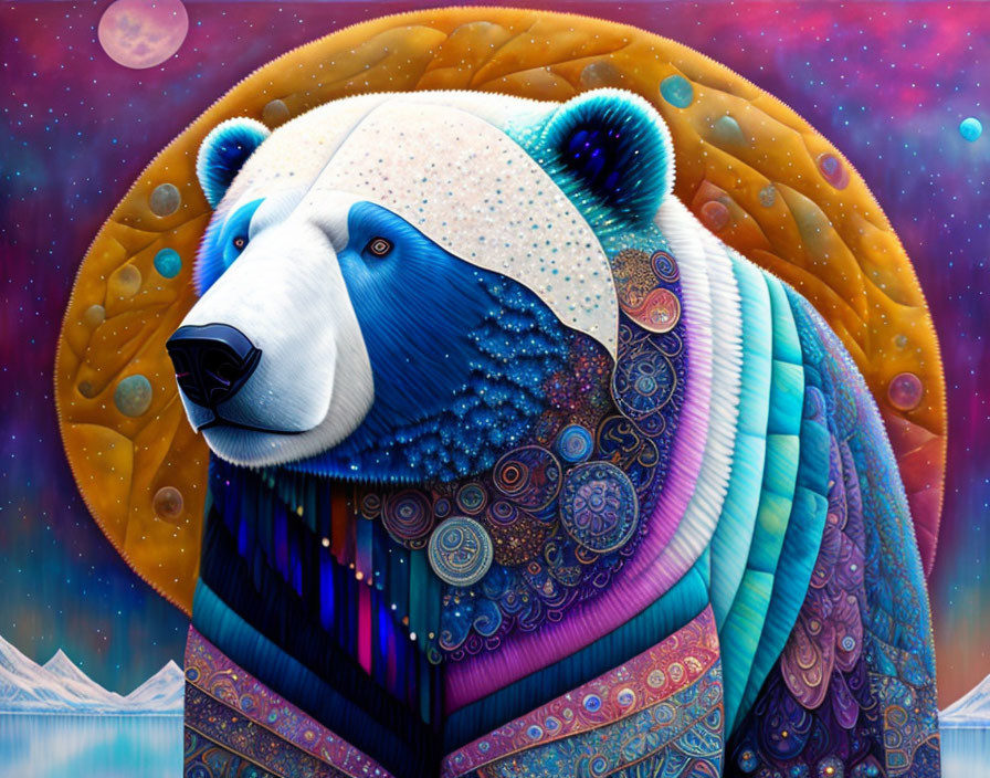 Colorful Bear Artwork with Cosmic Background