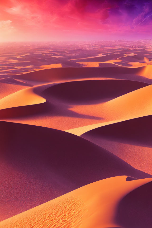 Vibrant Pink and Orange Desert Dunes under Gradient Sky