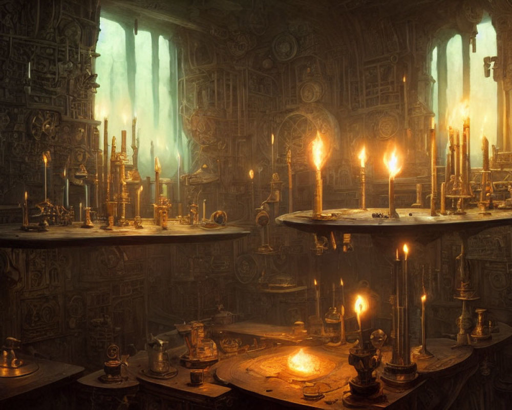 Ancient Library Study Room with Candlelight & Mysterious Artifacts