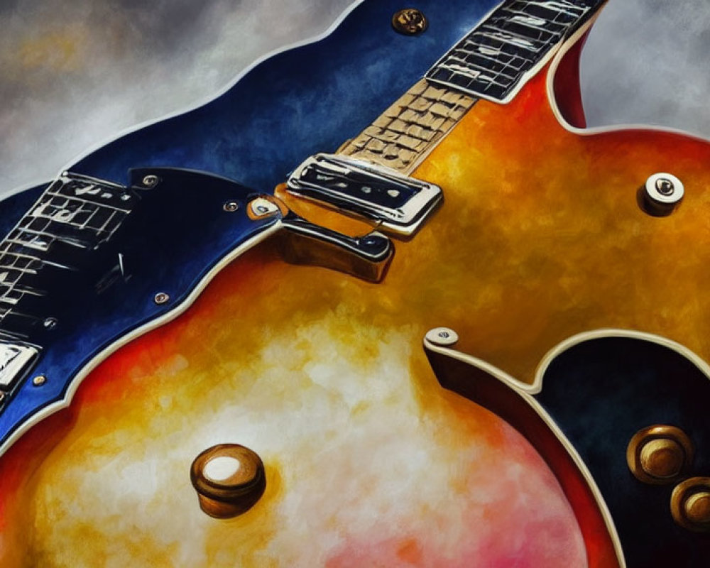 Detailed Illustration of Iconic Sunburst Electric Guitar