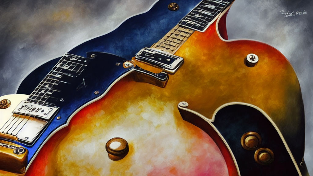 Detailed Illustration of Iconic Sunburst Electric Guitar