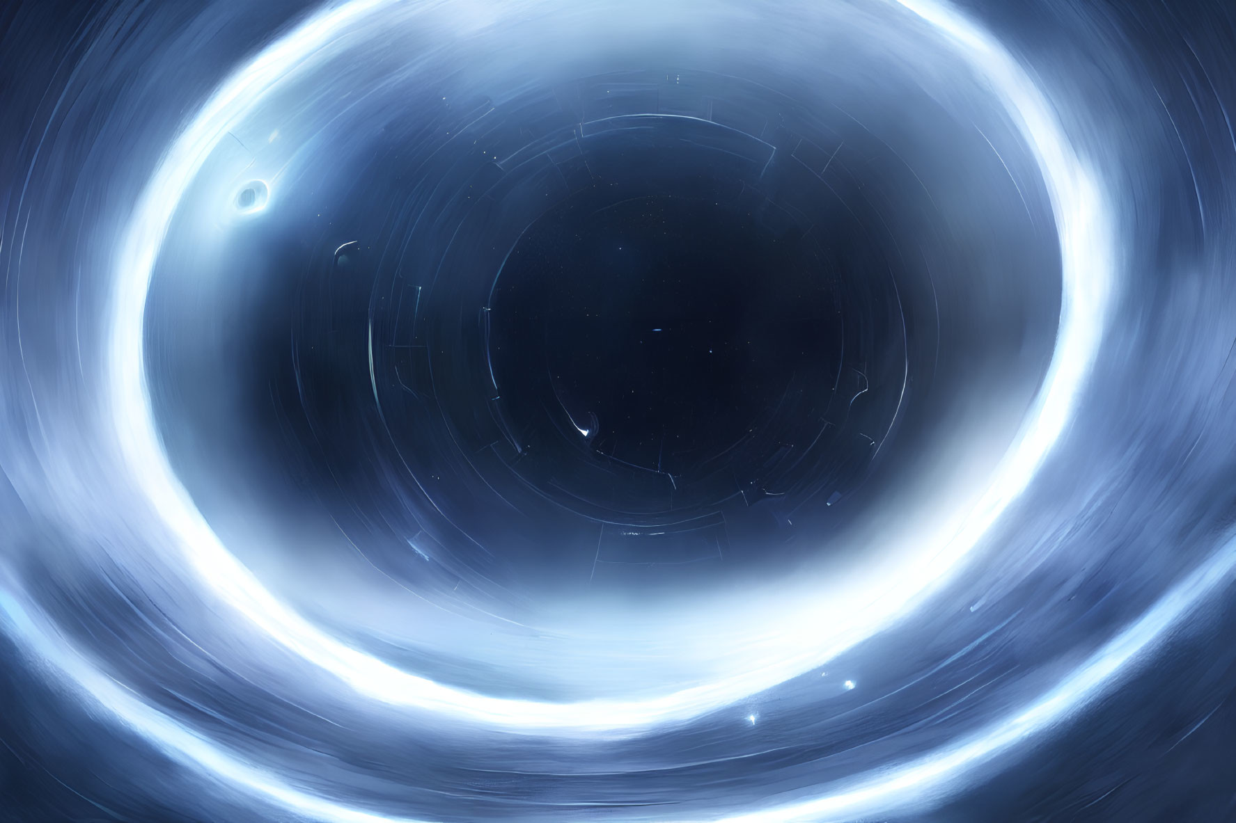 Digital Art: Black Hole with Blue Accretion Discs & Cosmic Material