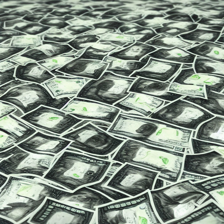 Scattered US Dollar Bills with Blurred Background