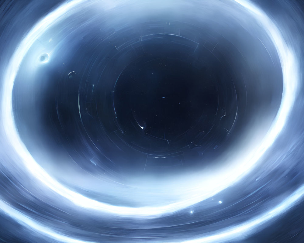 Digital Art: Black Hole with Blue Accretion Discs & Cosmic Material