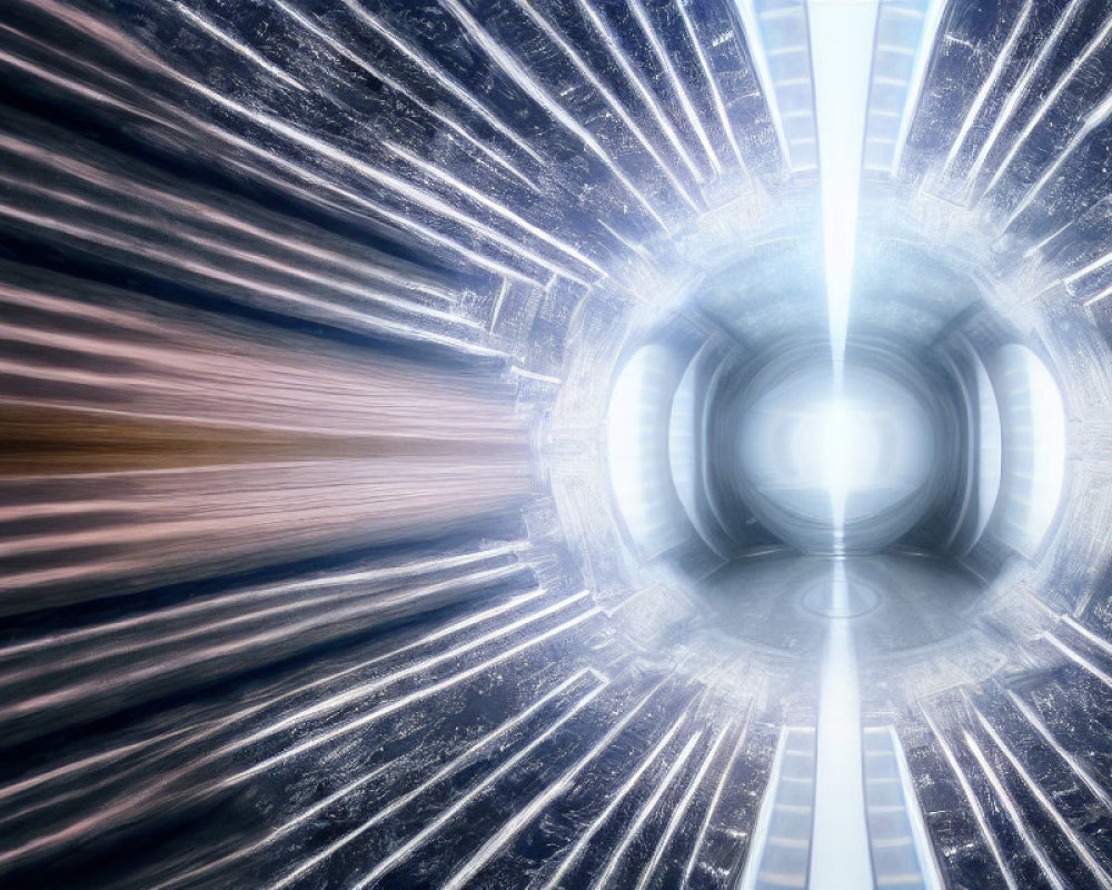 Futuristic tunnel with glowing light beams for high-speed travel