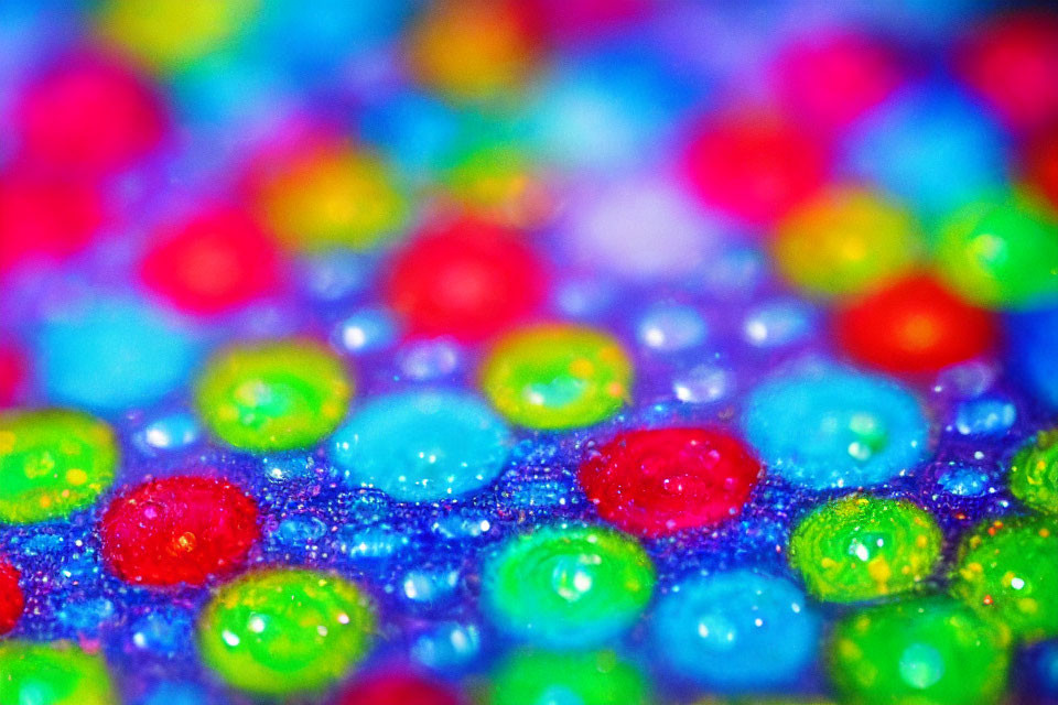 Vibrant Water Beads Close-Up in Red, Blue, Green, and Yellow