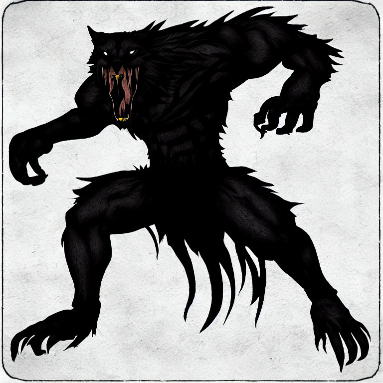 Detailed Illustration of Black Werewolf with Glowing Eyes