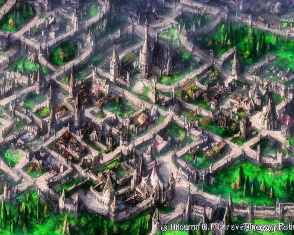 Intricate Fantasy Cityscape with Castles and Towers