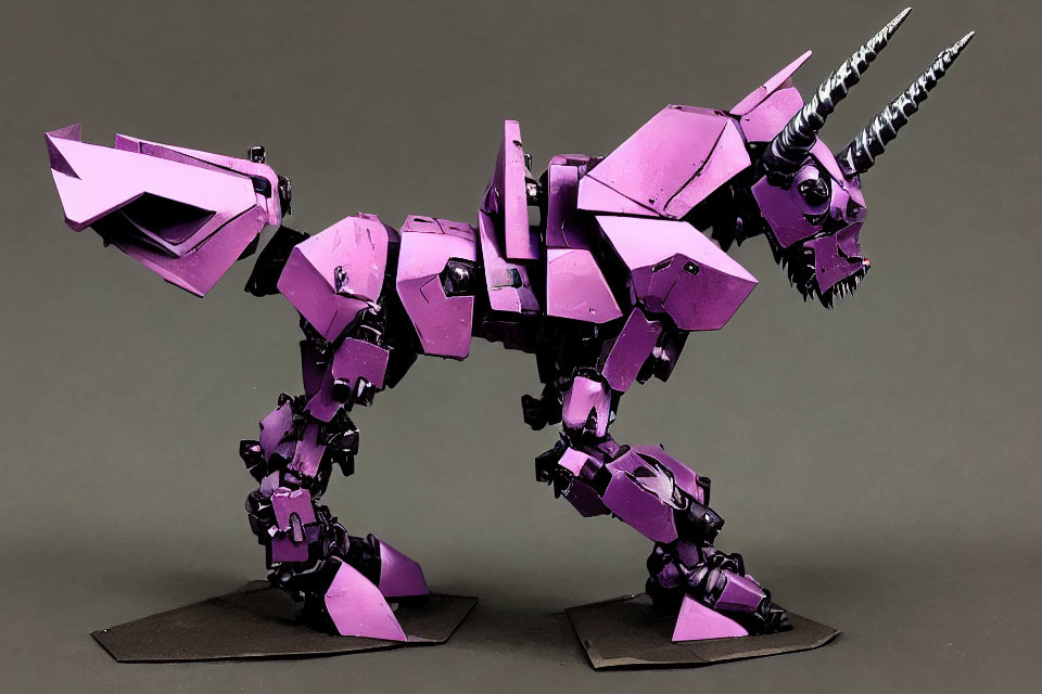 Purple Robotic Dinosaur Model with Articulated Joints on Gray Background