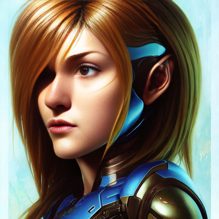 Blonde Female Character in Futuristic Blue Armor with Headset