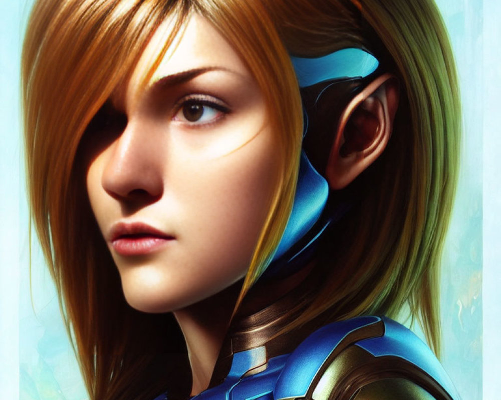 Blonde Female Character in Futuristic Blue Armor with Headset