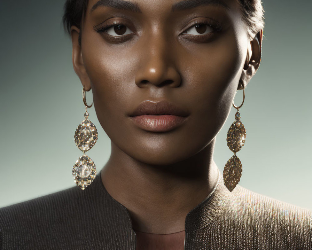 Bob-Cut Woman with Round Earrings on Gradient Background