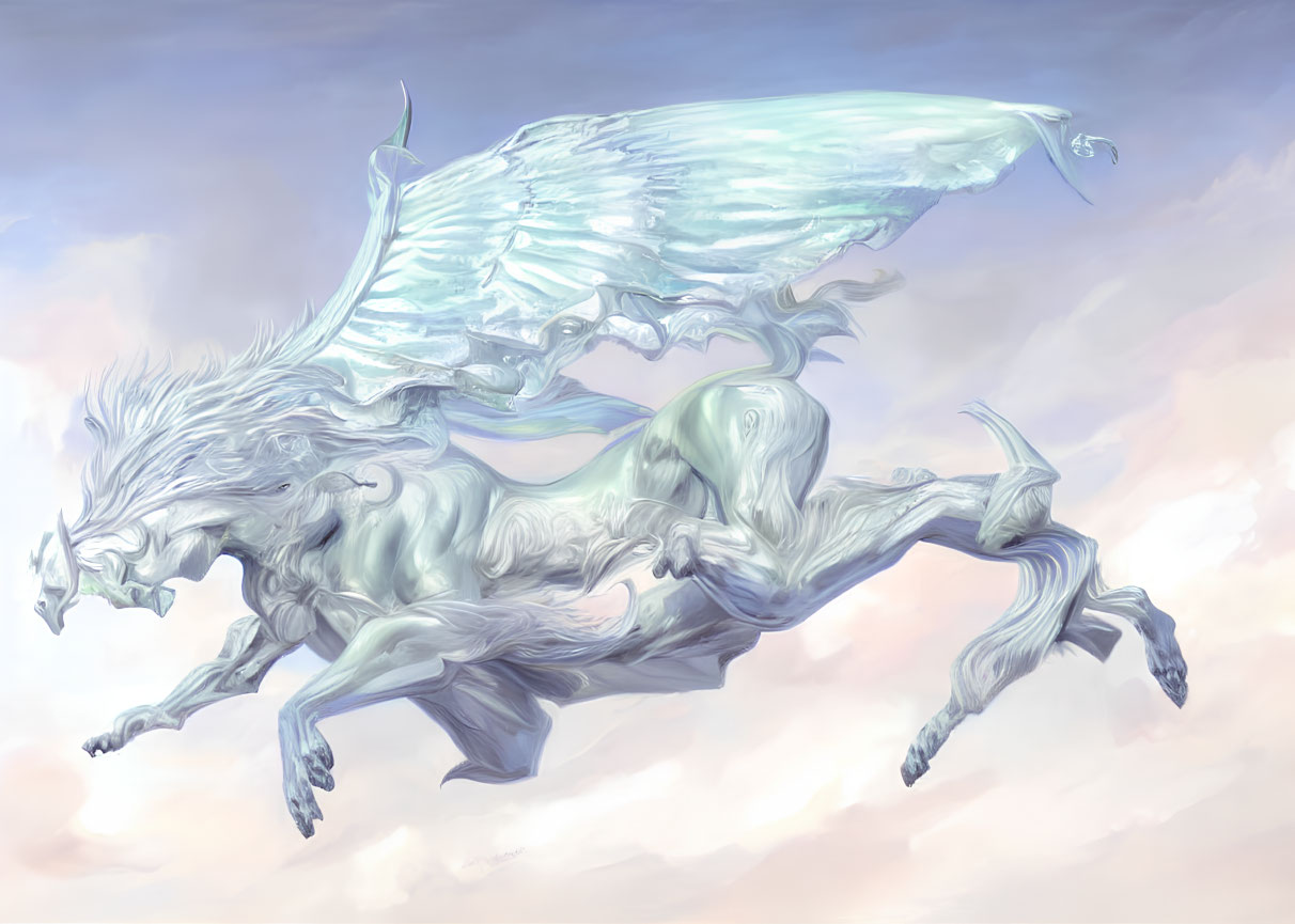 Winged wolf-like creature with translucent wings in mid-leap