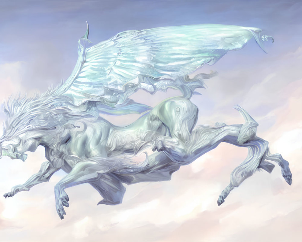 Winged wolf-like creature with translucent wings in mid-leap