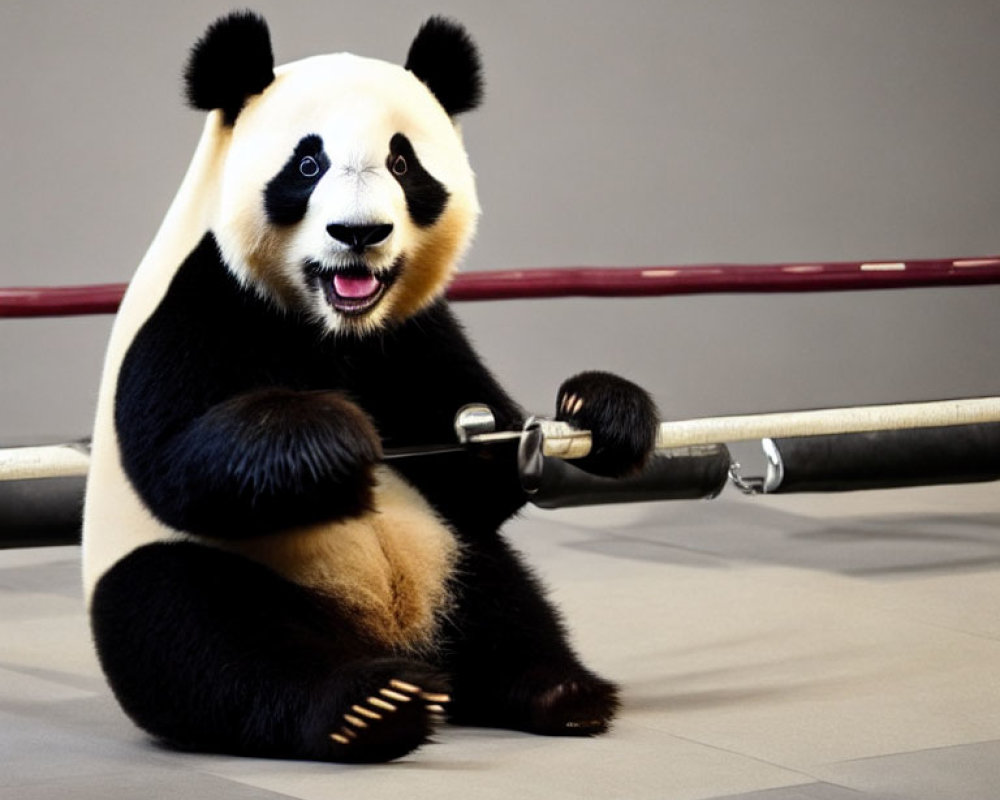 Person in Panda Costume Lifting Barbell in Gym Setting