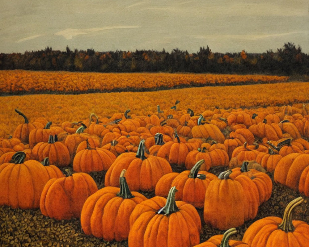 Vibrant Pumpkin Patch in Autumn Field