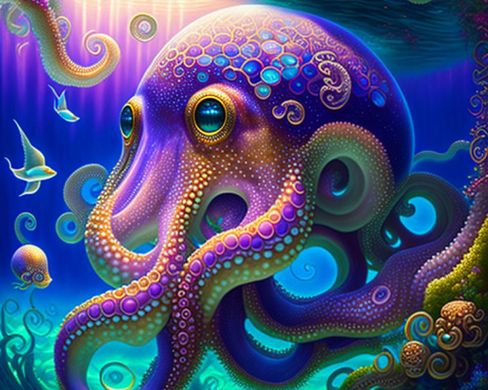 Colorful Stylized Octopus Illustration Submerged Underwater