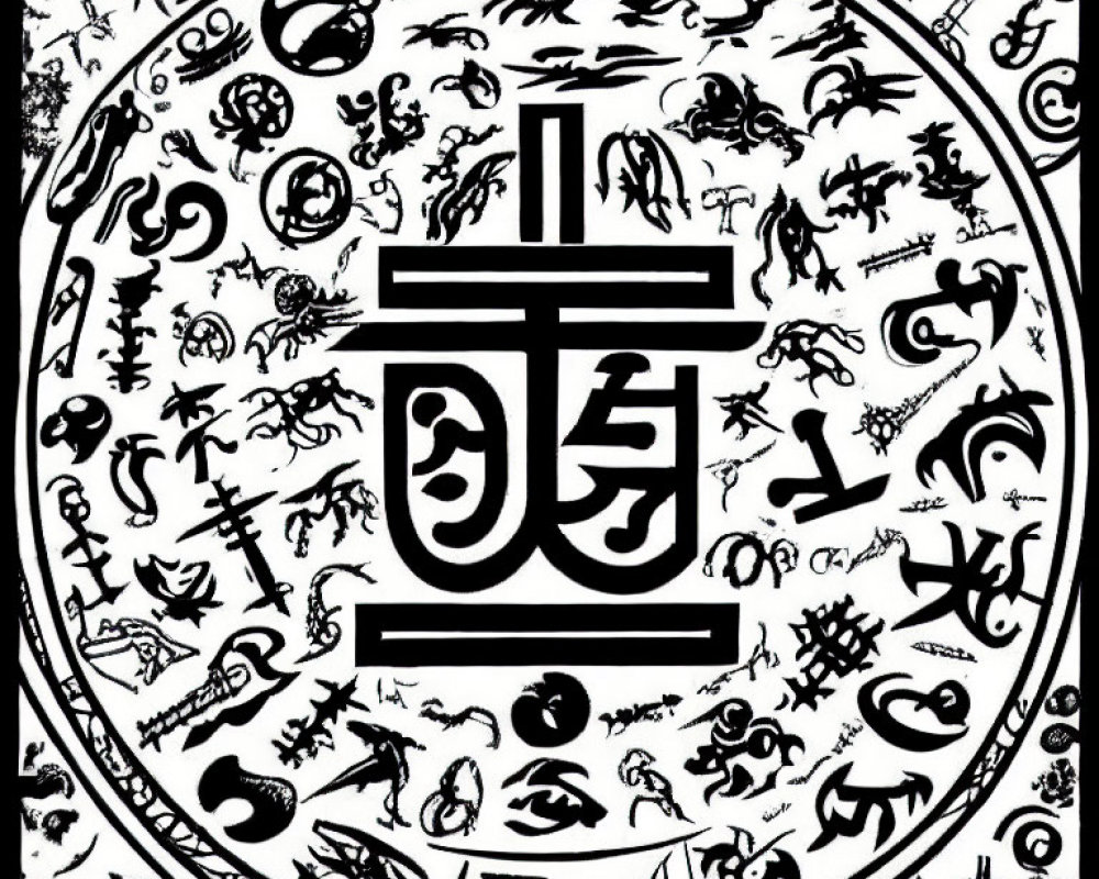 Intricate black and white circular Chinese character design