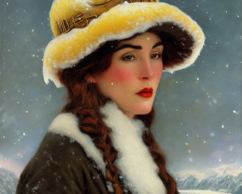 Woman with Braided Hair in Snowy Landscape Portrait