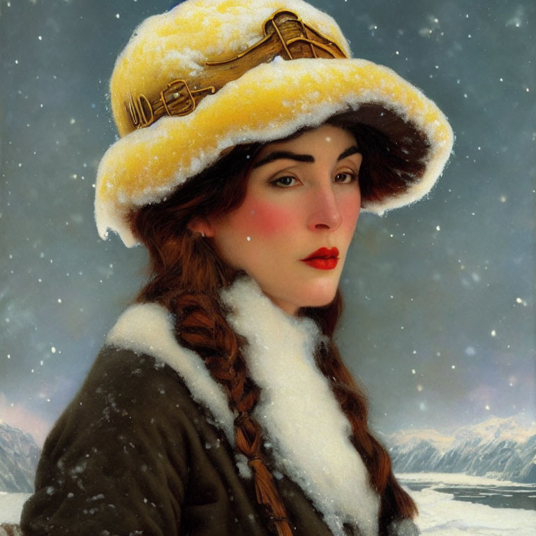 Woman with Braided Hair in Snowy Landscape Portrait