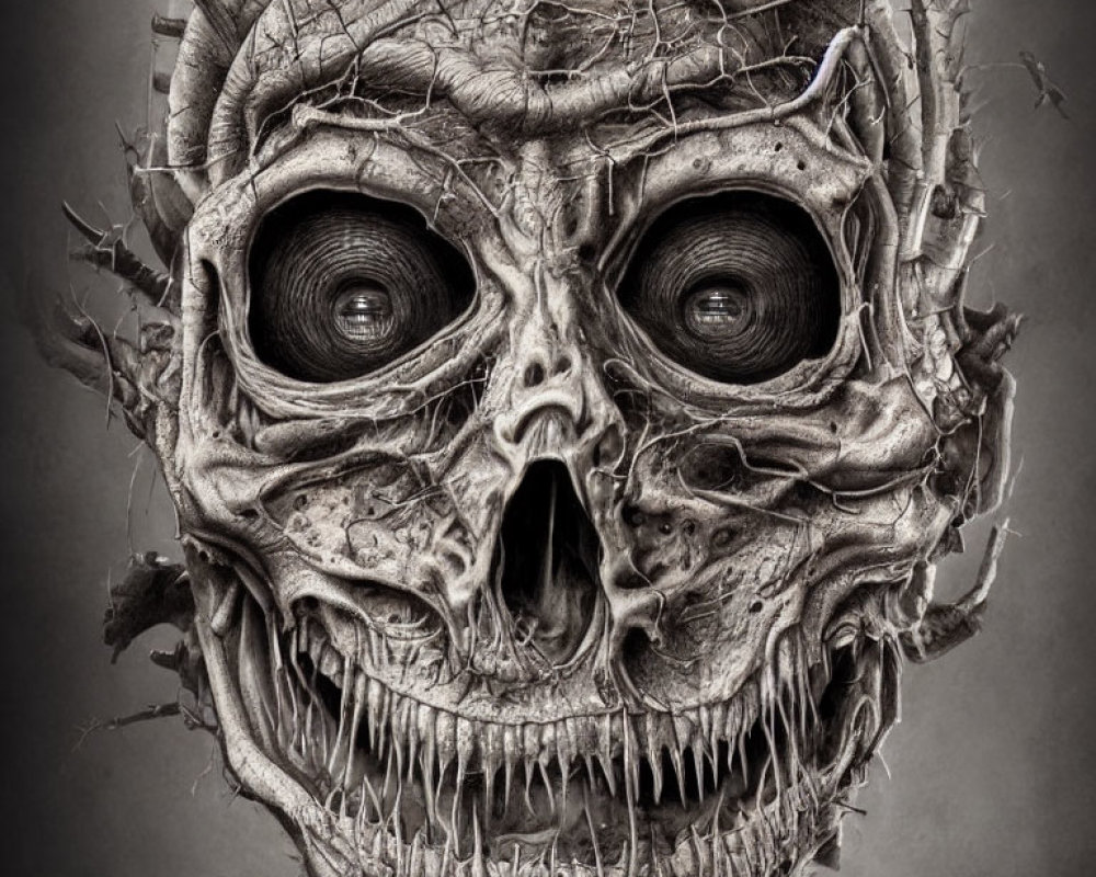 Detailed Close-Up of Scary Skeletal Figure with Prominent Eye Sockets