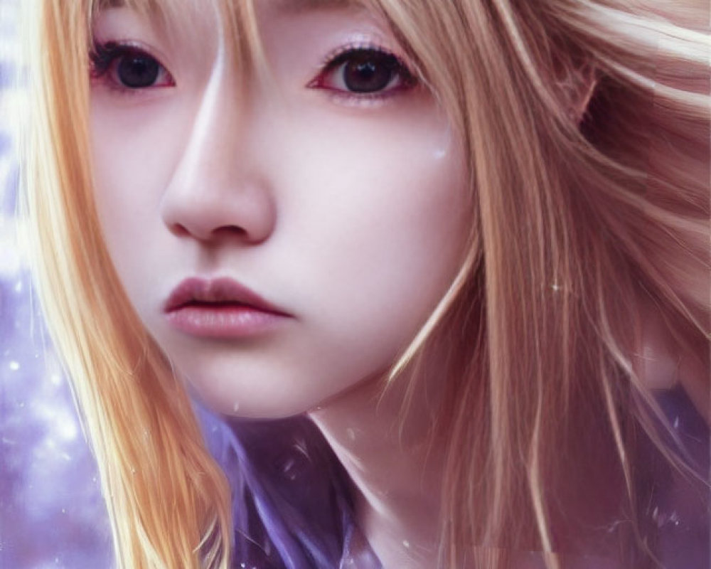 Blonde Person with Purple Eyes on Dreamy Background