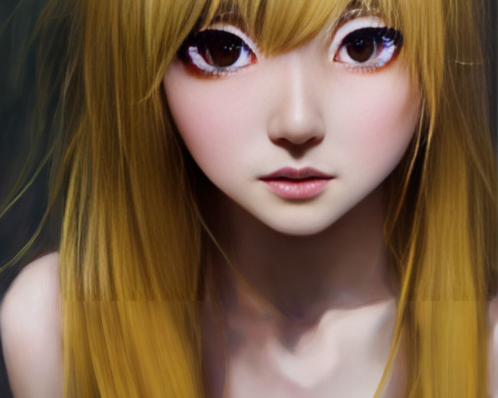 Digital Artwork: Character with Golden Hair, Purple Eyes, Fair Skin, and Freckles