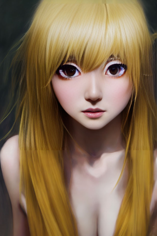 Digital Artwork: Character with Golden Hair, Purple Eyes, Fair Skin, and Freckles