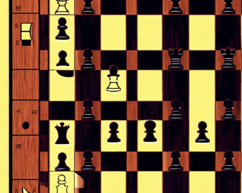 Chessboard mid-game: Black pawn at c4 challenges white's d5 pawn