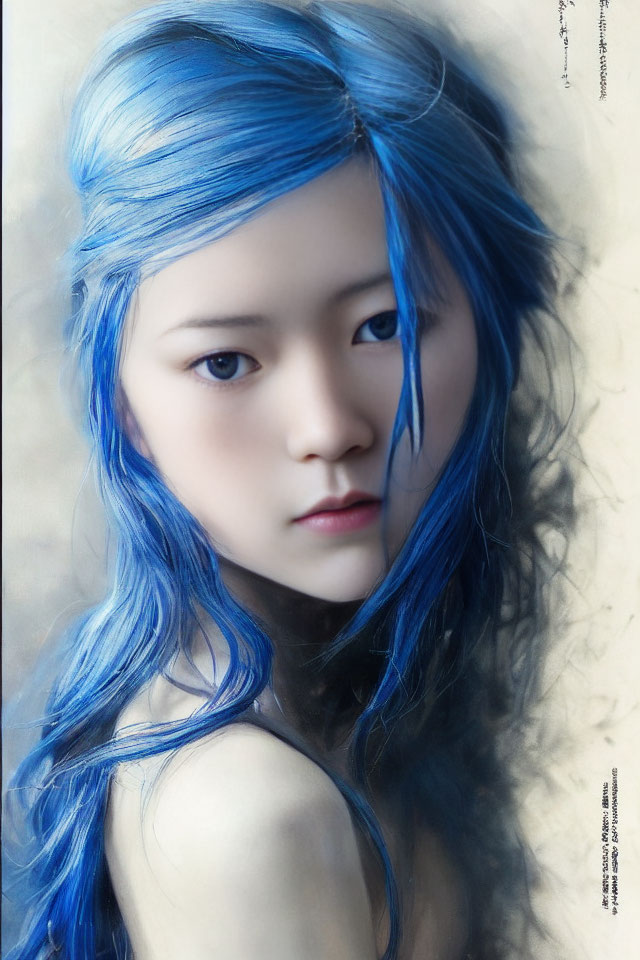 Portrait of Person with Striking Blue Hair and Contemplative Gaze