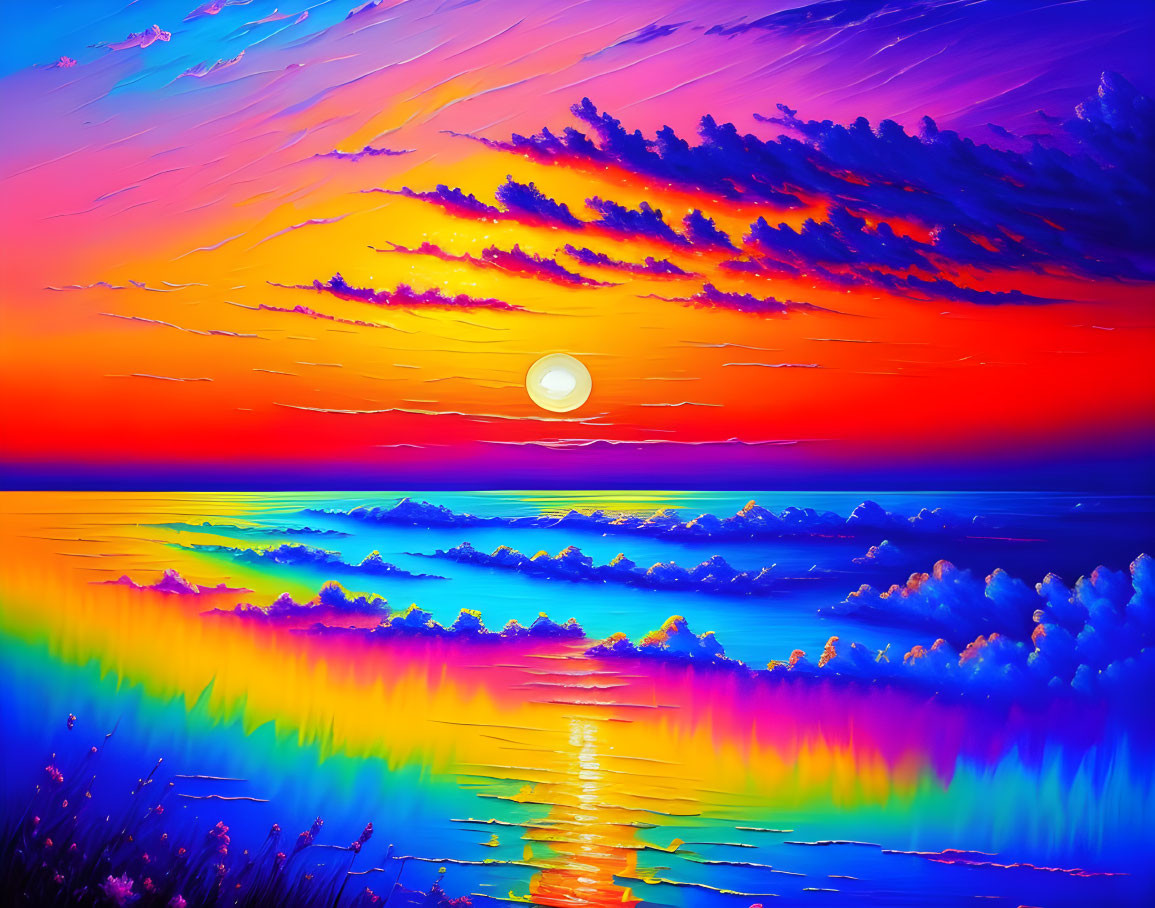 Colorful Sunset Painting Over Serene Ocean