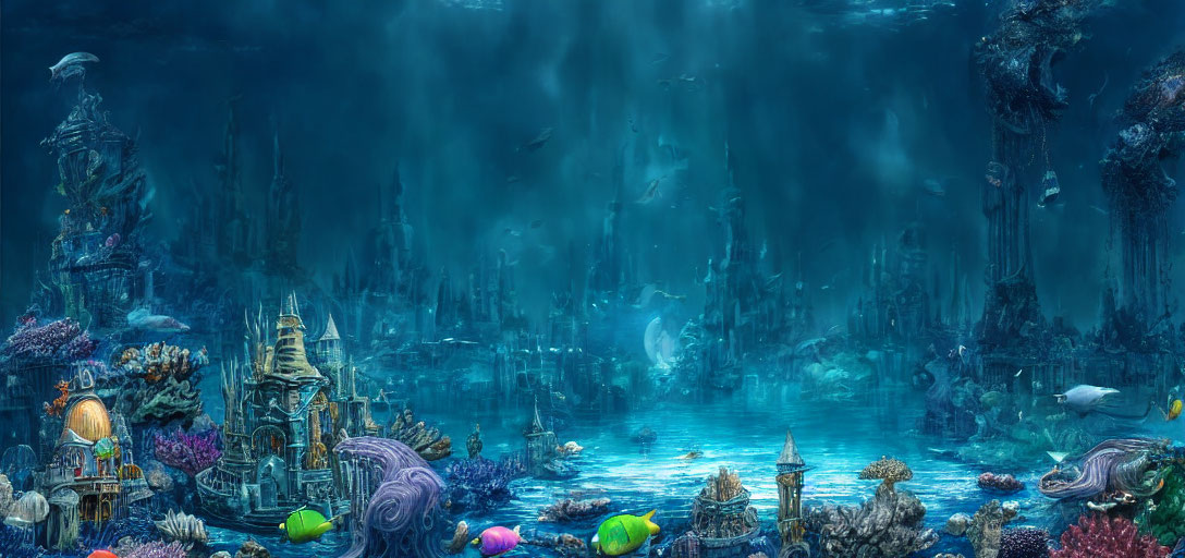 Colorful Coral Structures in Underwater Fantasy City