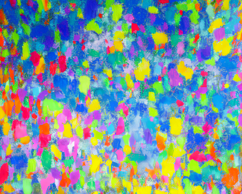 Colorful Abstract Painting with Blue, Green, Yellow, Pink, and Orange Splashes