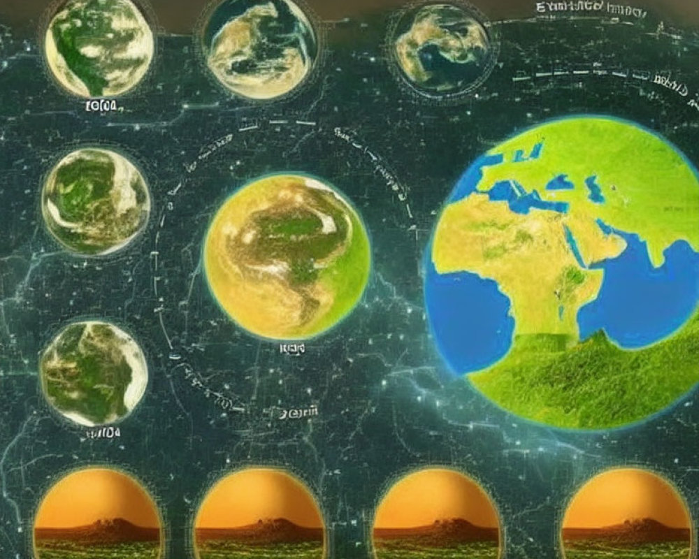 Images of Earth rotating with multiple suns in distorted text overlay