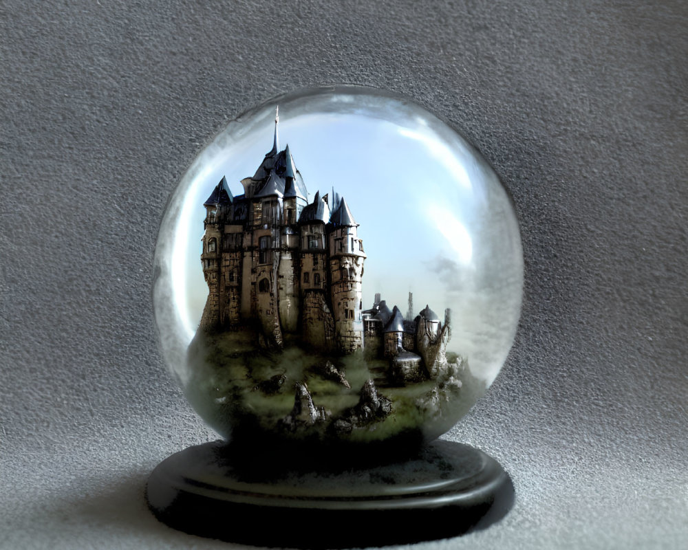 Miniature Castle Snow Globe on Muted Background