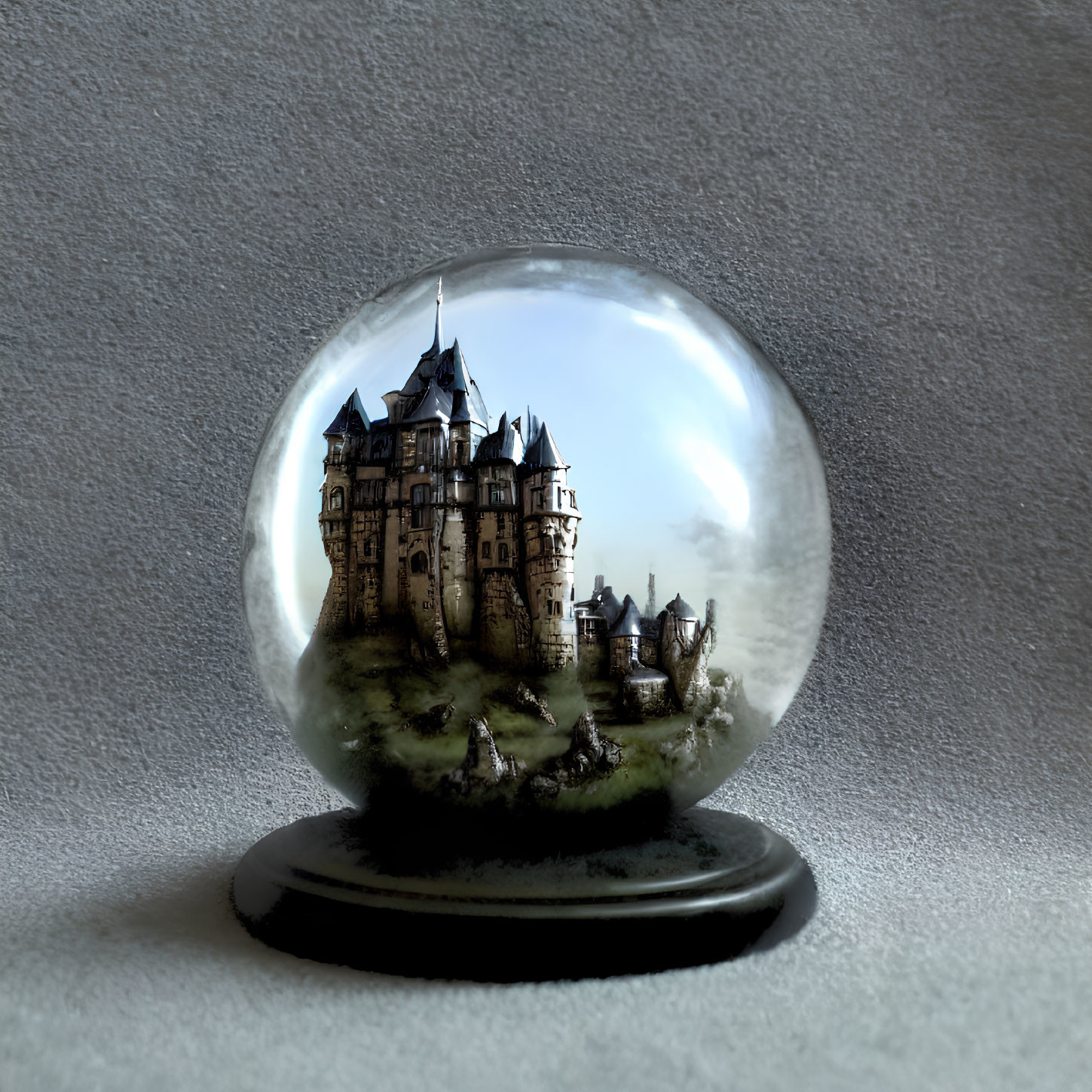 Miniature Castle Snow Globe on Muted Background