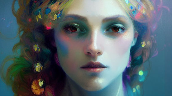 Colorful Abstract Digital Painting of Woman with Vibrant Makeup