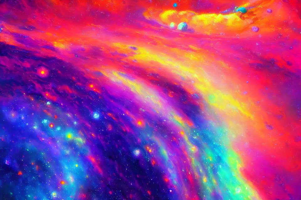 Colorful Swirling Cosmic Patterns in Purple, Pink, Blue, and Yellow