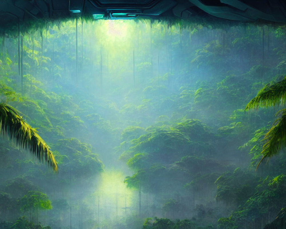 Lush Jungle Scene Inside Futuristic Structure