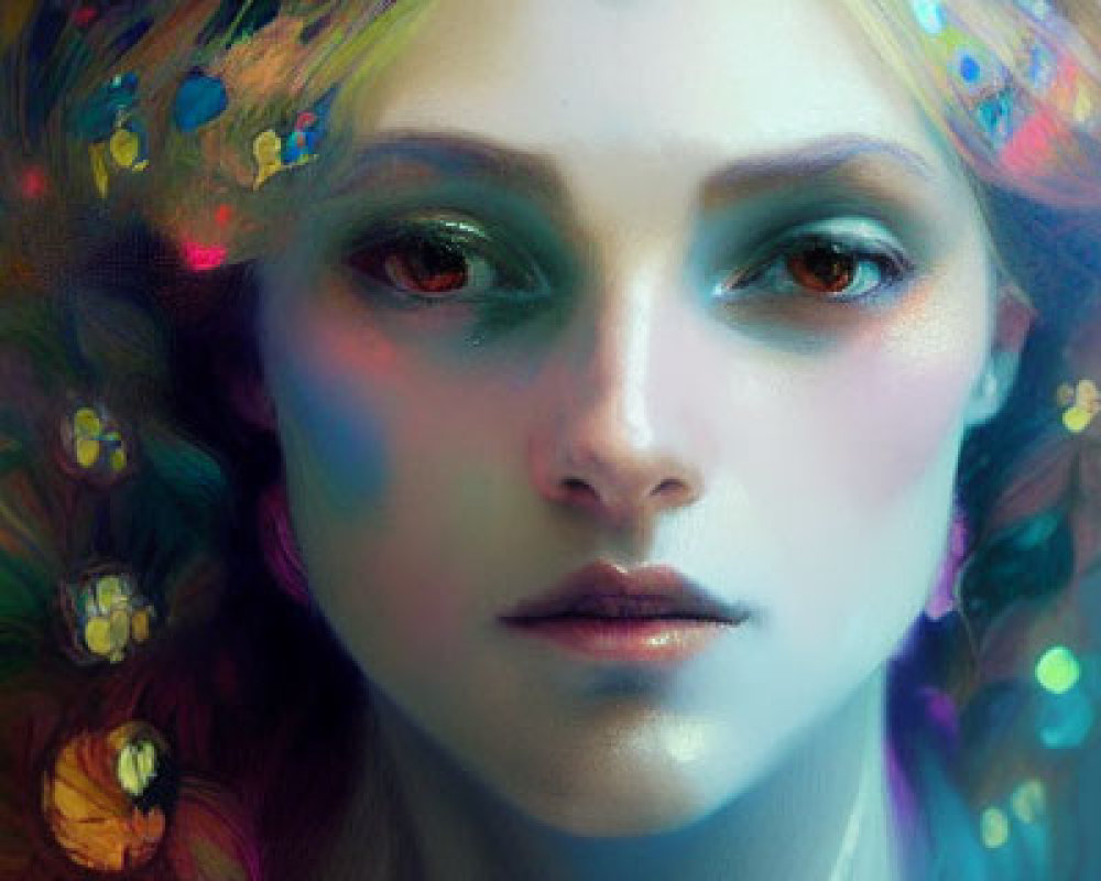 Colorful Abstract Digital Painting of Woman with Vibrant Makeup