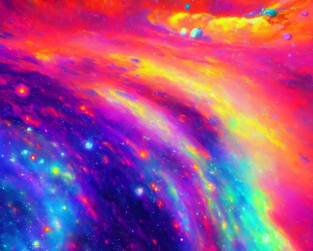 Colorful Swirling Cosmic Patterns in Purple, Pink, Blue, and Yellow