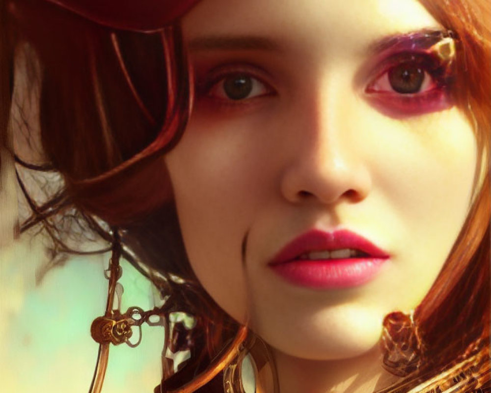 Detailed Steampunk Aesthetic Close-Up Portrait