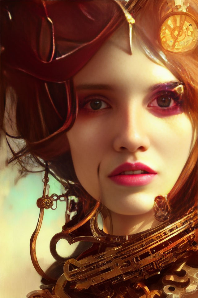 Detailed Steampunk Aesthetic Close-Up Portrait