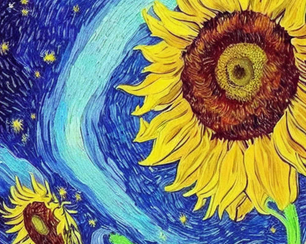 Vibrant painting of sunflowers in Van Gogh style