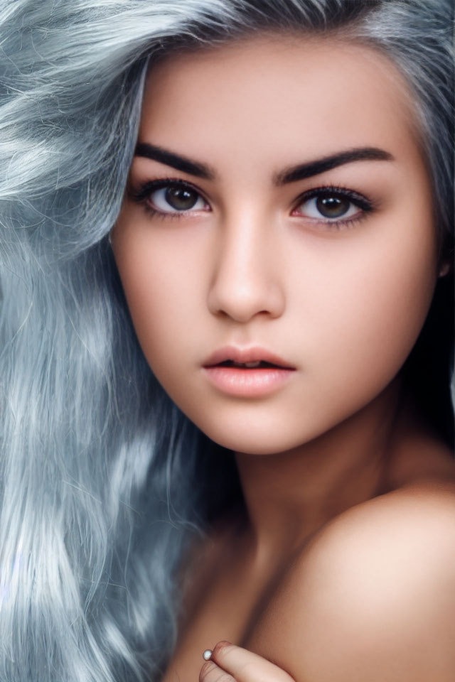 Portrait of Young Woman with Silver Hair and Intense Eyes