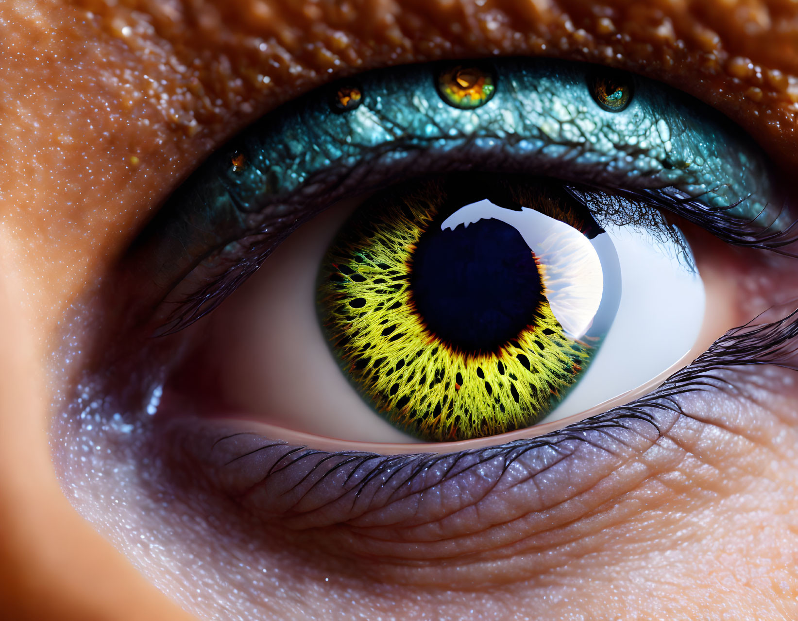 Detailed Close-Up of Human Eye with Green Iris and Dilated Pupil