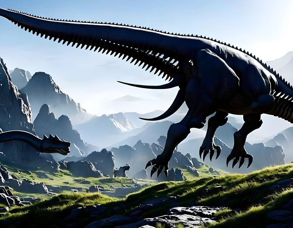 Majestic dinosaur in rocky mountain landscape