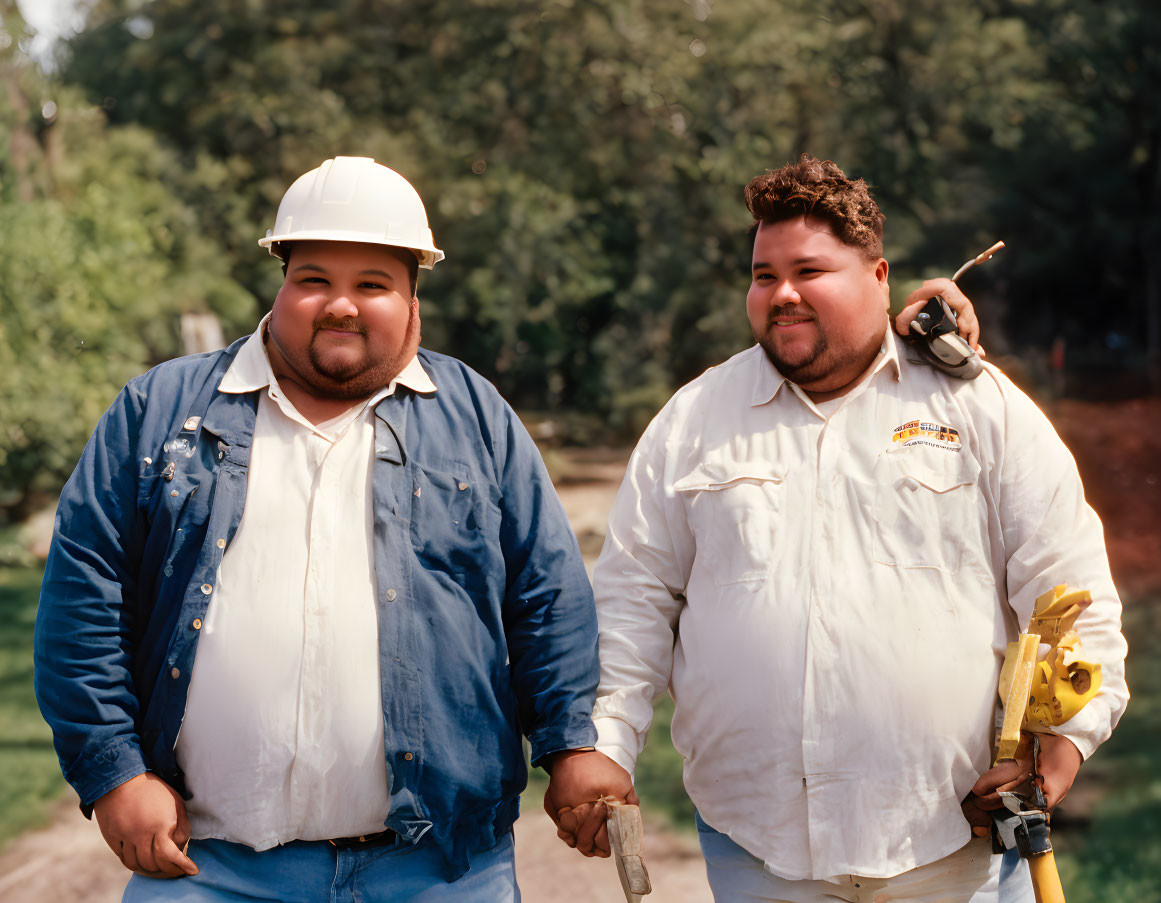 Construction workers in hard hats and high visibility clothing outdoors