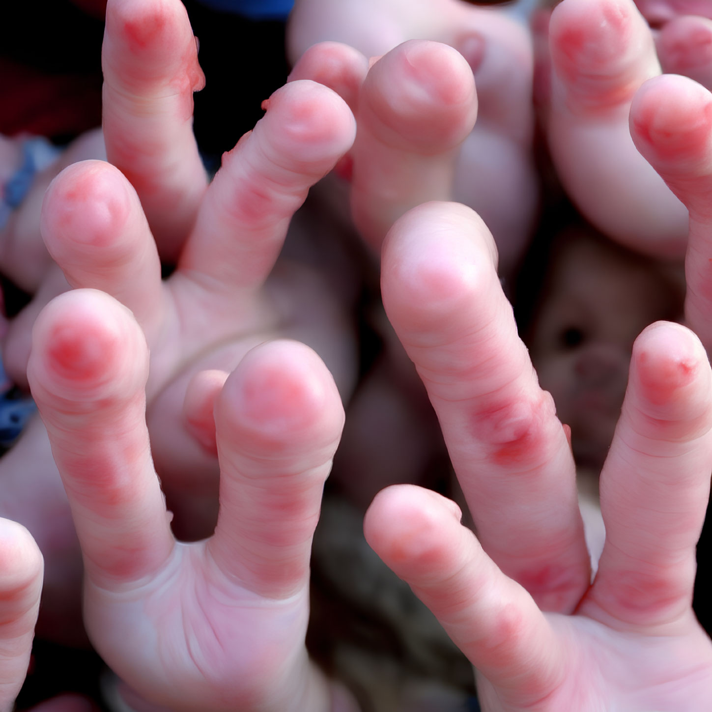 Infant feet and toes with creases and folds in close-up view